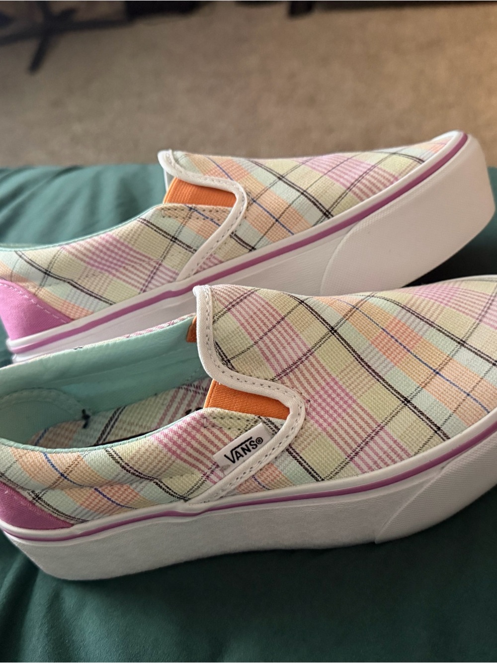 Vans Platform Slip-On Sneakers in Pastel Plaid ARITZIA COLLAB